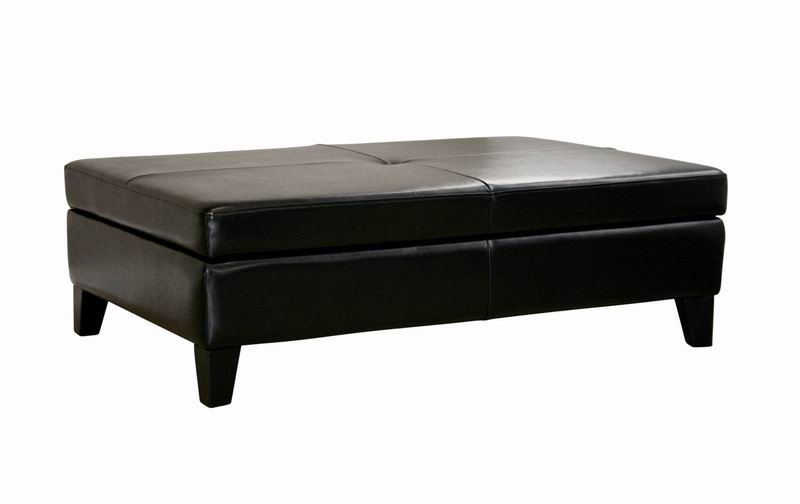 Baxton Studio Sandusky Black Leather Large Storage Ottoman Hinged with Wood Feet